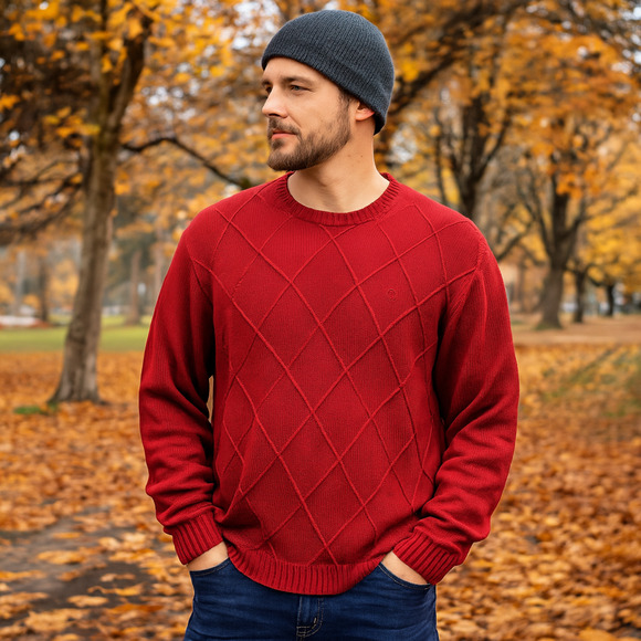 Izod Other - NWT IZOD Sweater Mens XLARGE Logo Red Crew Neck Cotton Argyle Office Dad Holiday